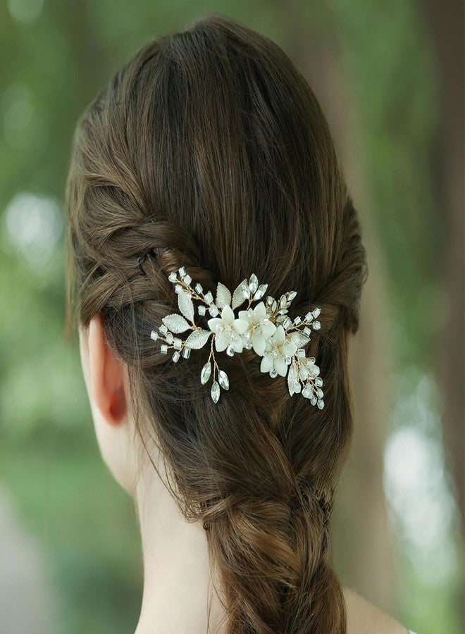 SELFCLOUD Crystal Bridal Hair Comb Wedding Hair Accessories Handmade Flower Bridal Hair Clip Hair Pieces for Brides and Bridesmaid Gold - Image 3
